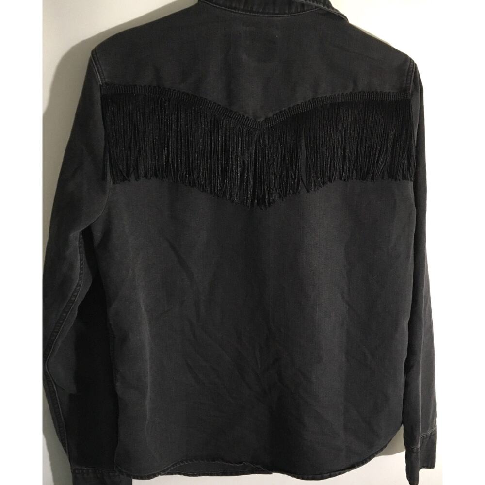 Levi's Ultimate Women's Size Medium Black Western Fringe Denim Long Sleeve Top - Picture 6 of 6